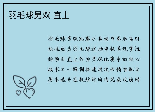 羽毛球男双 直上